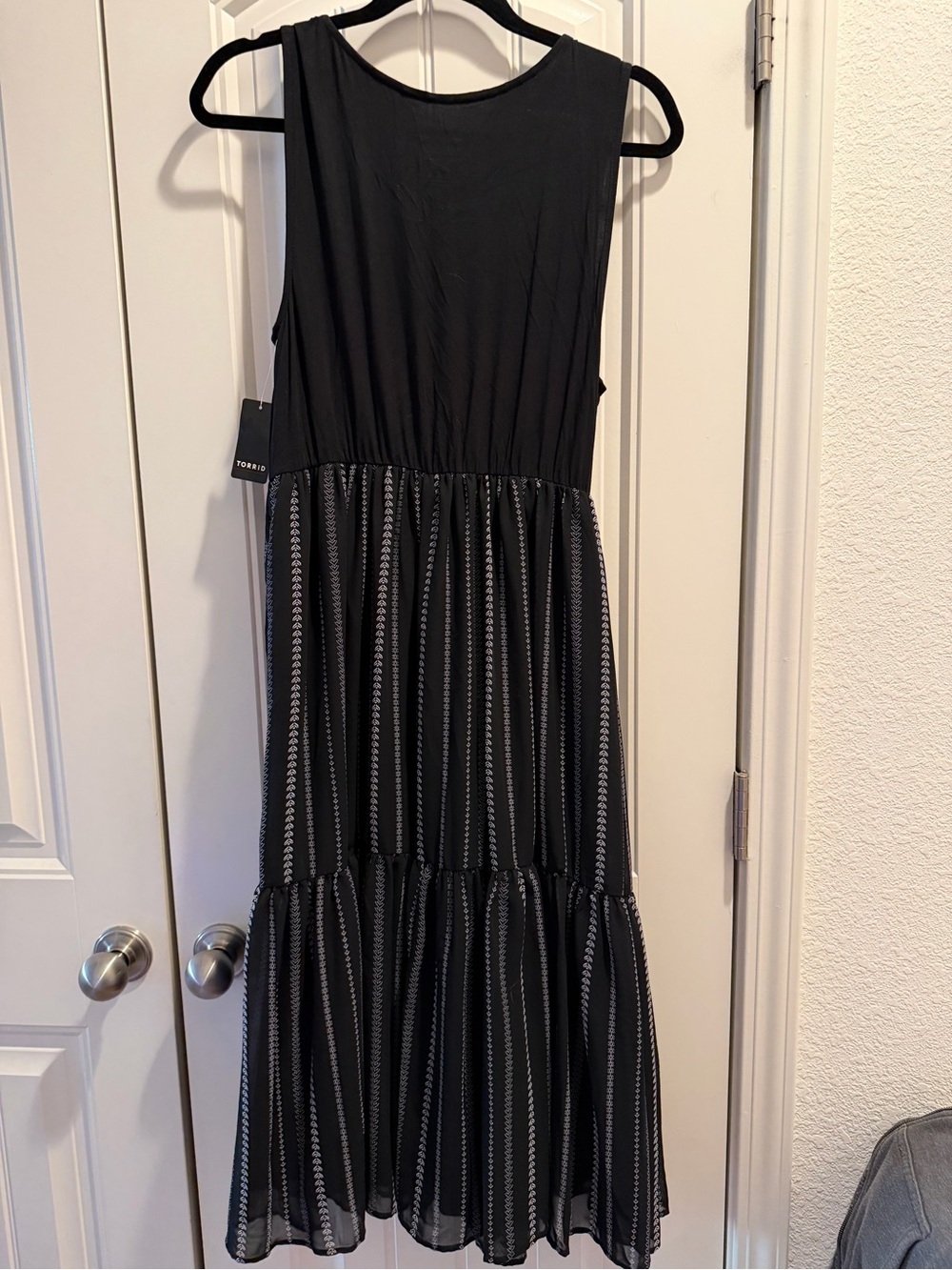 torrid Black Sleeveless Tiered Maxi Dress with Subtle Stripe Detail